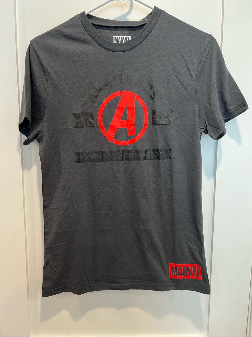 Marvel Black Short Sleeve T-Shirt with Red Avengers Emblem